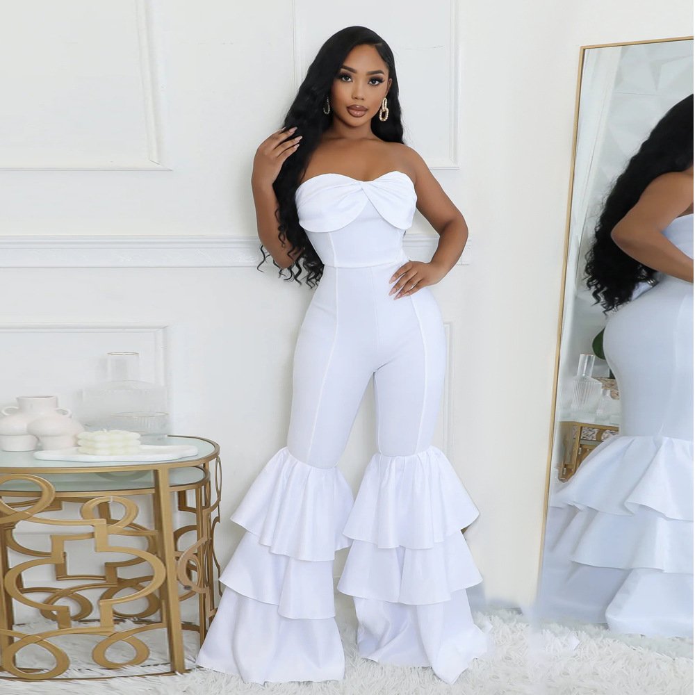 New Fashion Sexy Strapless Solid Color Pleated Lace Jumpsuit Women - Image 4