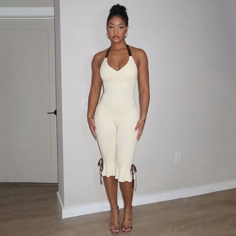 C26Jp028 European and American 2026 Spring and Autumn New Style Halter Neck Fashion Solid Color Sexy Slim Fit Jumpsuit - Image 7