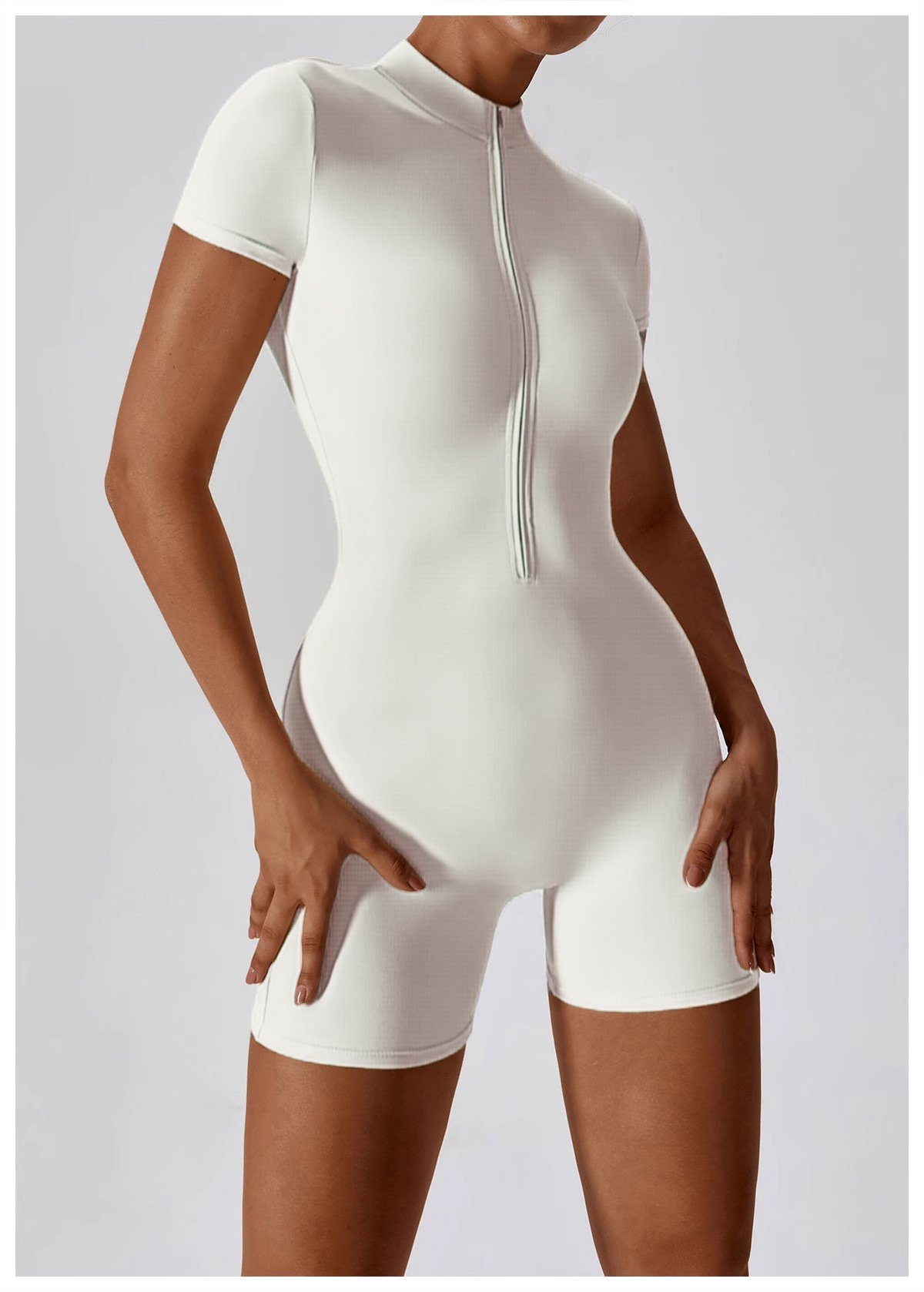 Amazon European and American Summer Zipper Short-Sleeved Yoga Jumpsuit Women's Dance Fitness Tight Sports Jumpsuit - Image 5