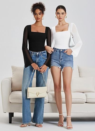 Cross-Border Amazon New Summer Style Sexy Mesh Patchwork Square-Neck Bodysuit European and American Tight-Fitting Inner Bodysuit for Women - Image 7