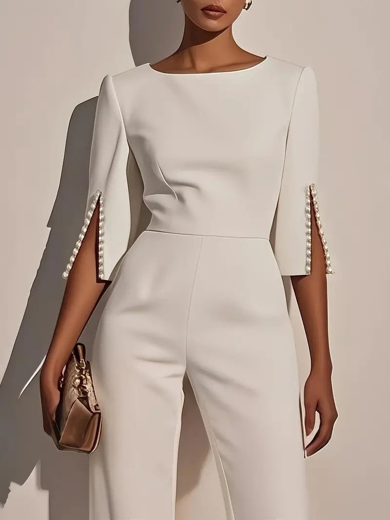 2025 Independent Station Wish Amazon Hot Style Spring and Summer Pure Color Beaded Decoration Slim Jumpsuit Women's Clothing - Image 2