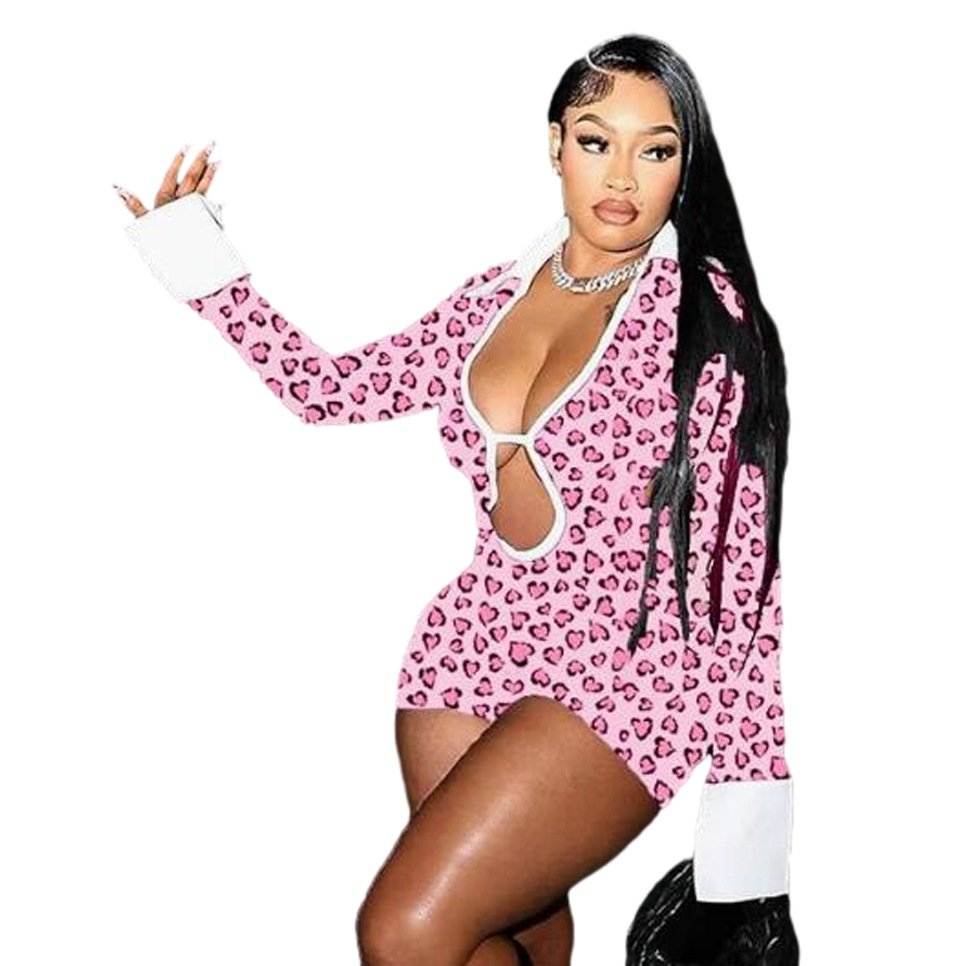 D9724 Amazon Europe and the United States best selling women's fashion sexy lapel hollow backless color contrast slim jumpsuit - Image 3