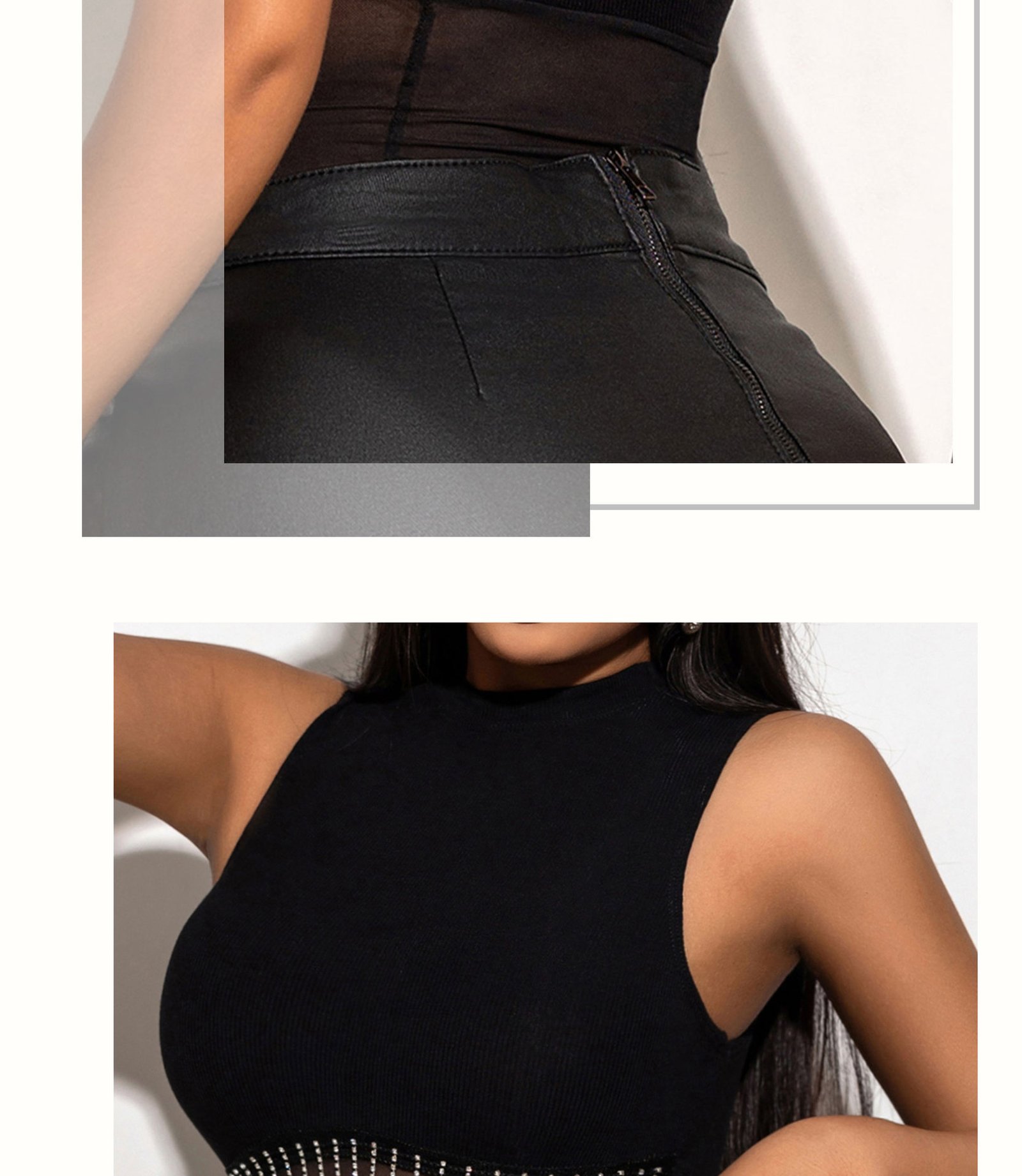 2024 summer new European and American style hot girl mesh stitching jumpsuit diamond chain tassel sleeveless tight inner vest - Image 5