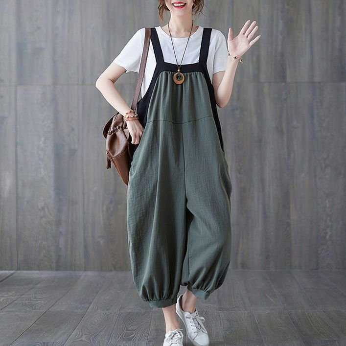 Jumpsuit Plus Size Women's Loose Age-Reducing Casual Overalls Summer New Style Artistic Color Matching Harem Jumpsuit - Image 4