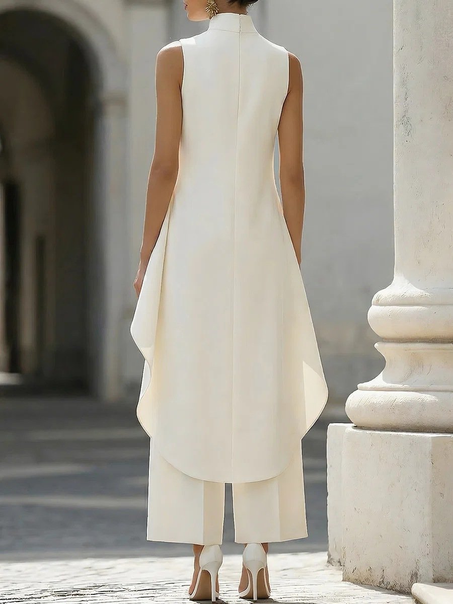 2026 European and American Fashion New Style, Slim-Fit Irregular Design for Work, Elegant High-Neck Sleeveless Faux Two-Piece Jumpsuit - Image 8