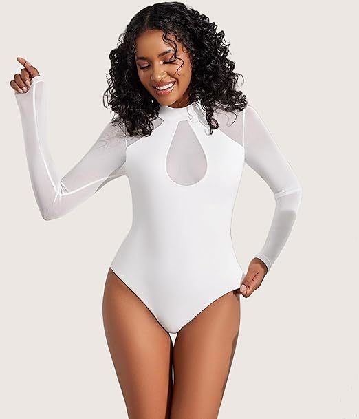 Cross-Border Amazon New Long-Sleeved Bottoming Shirt European and American Style Solid Color Semi-Circular Collar Sexy Mesh Splicing See-Through Jumpsuit - Image 7