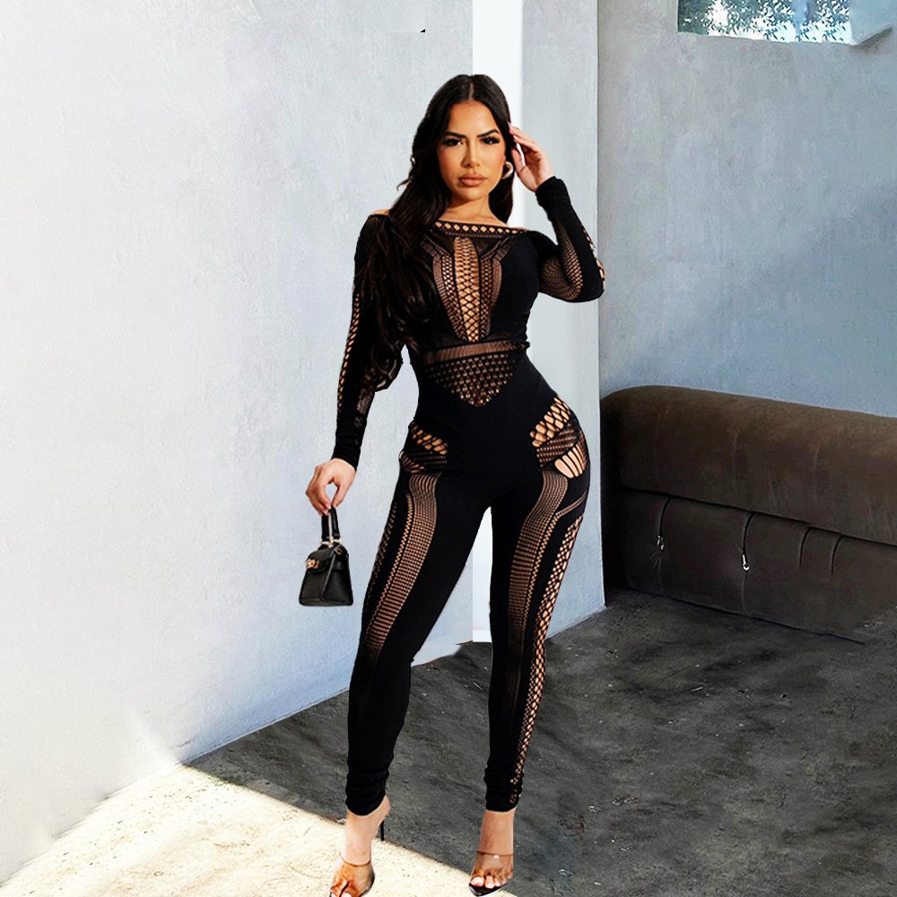 Transparent Pants European and American Style Summer New One-piece High Elastic Long Sleeve Perspective Sexy Spice Girl Pants - Image 5