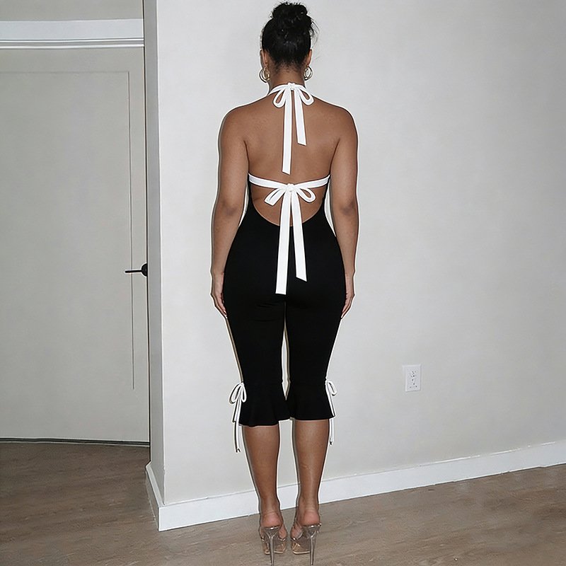 C26Jp028 European and American 2026 Spring and Autumn New Style Halter Neck Fashion Solid Color Sexy Slim Fit Jumpsuit - Image 6