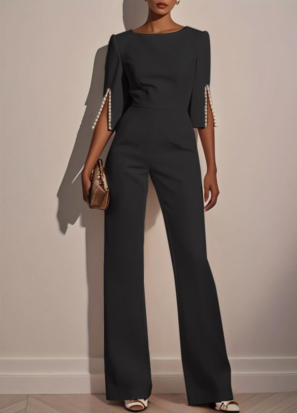 2025 Independent Station Wish Amazon Hot Style Spring and Summer Pure Color Beaded Decoration Slim Jumpsuit Women's Clothing - Image 3