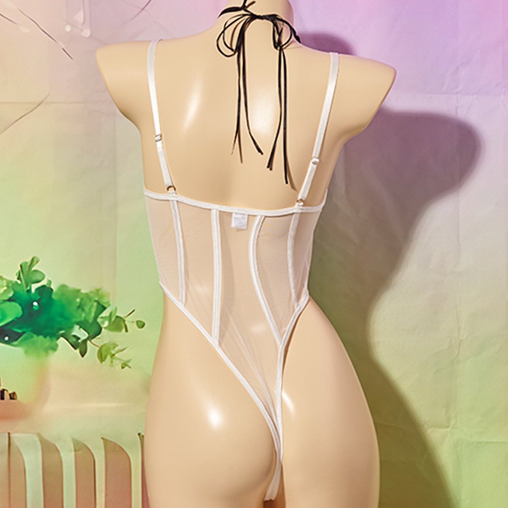 Russian European and American Style Sexy Slimming Mesh Patchwork High-Waisted Hollow-Out Strapless One-Piece Steel Ring Women's Clothing - Image 5
