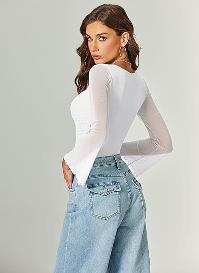 Cross-Border Amazon New Summer Style Sexy Mesh Patchwork Square-Neck Bodysuit European and American Tight-Fitting Inner Bodysuit for Women - Image 6