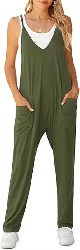 European and American Cross-Border Solid Color Casual Pocket Jumpsuit New Amazon Women's Sleeveless Strap Jumpsuit - Image 4