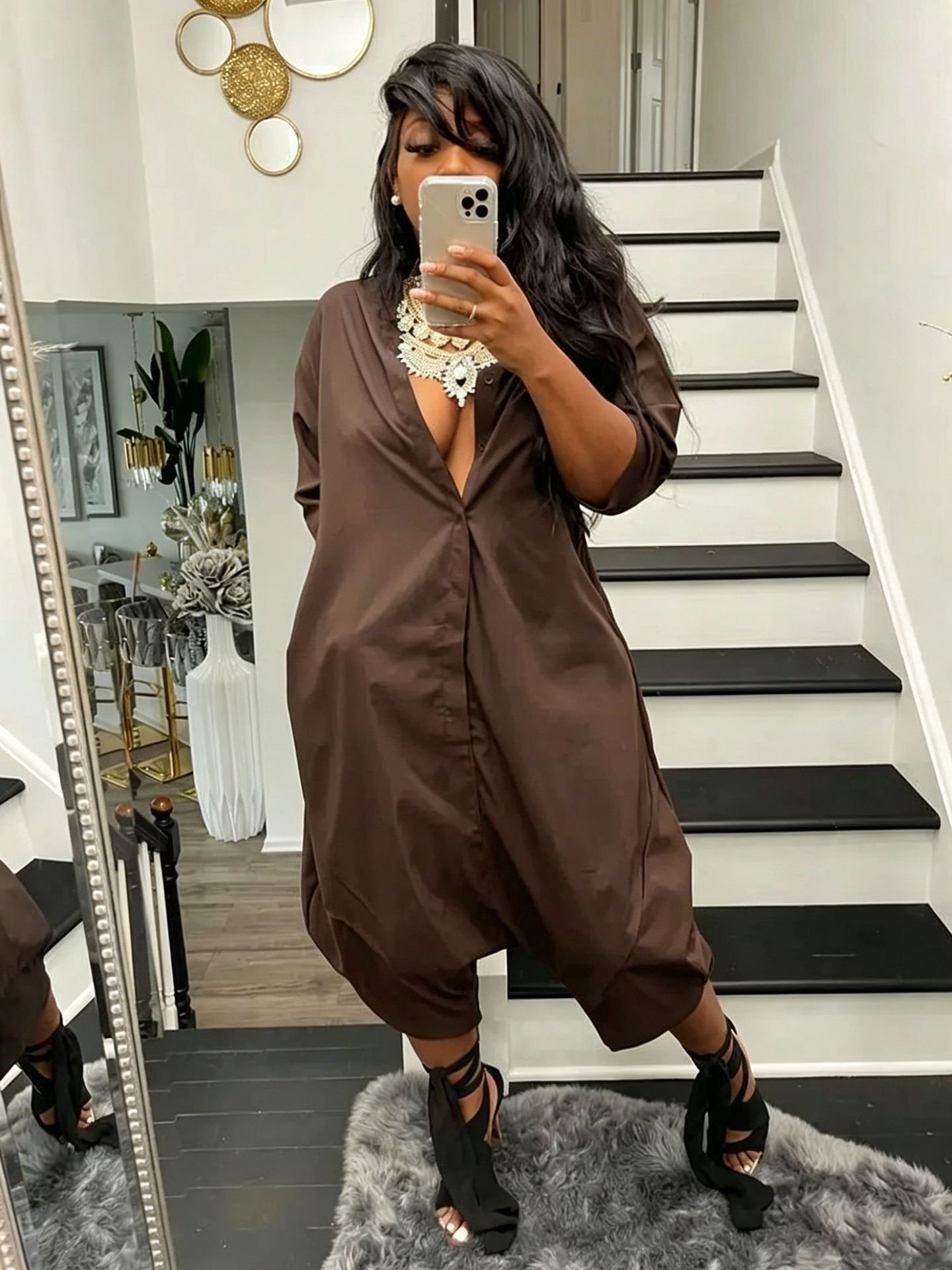 M3030 cross-border women's clothing solid color autumn and winter New cardigan loose wide-leg pants casual jumpsuit foreign trade European and American