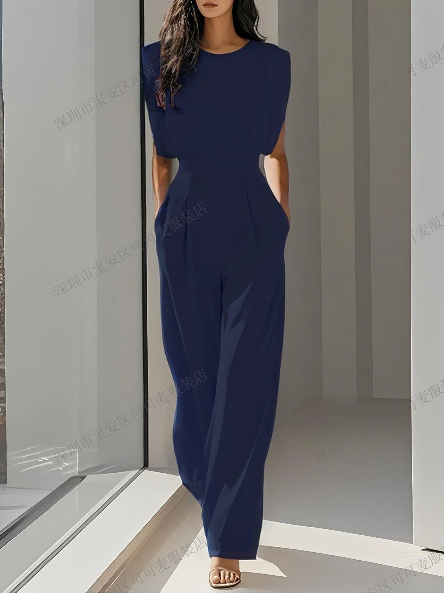 Cross-Border Foreign Trade European and American Stylish New Women's Fashion Elegant Summer Solid Color Waist-Slimming Jumpsuit - Image 5