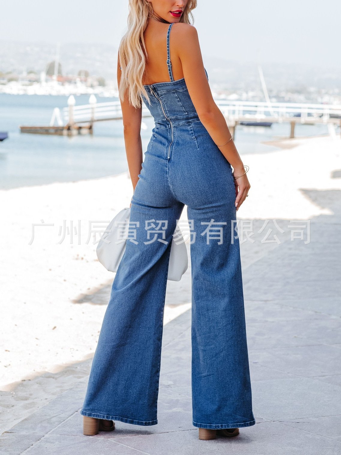 ins new European and American women's summer jumpsuit · cotton washed blue Denim suspenders tight skinny high elastic trousers - Image 2