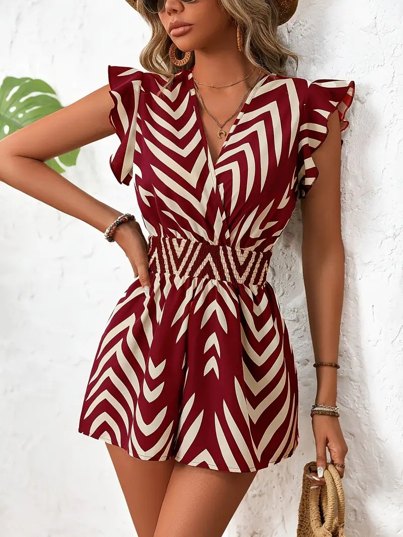 In Stock 2025 Amazon Tiktok Temu European and American Women's Clothing Elegant Floral Print V-Neck Jumpsuit Independent Store