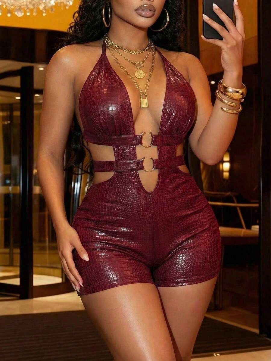 2026 European and American Style New Women's Fashion Sexy Deep V Halter Tie Backless Slim Fit Butt-Lifting Jumpsuit for Women - Image 2