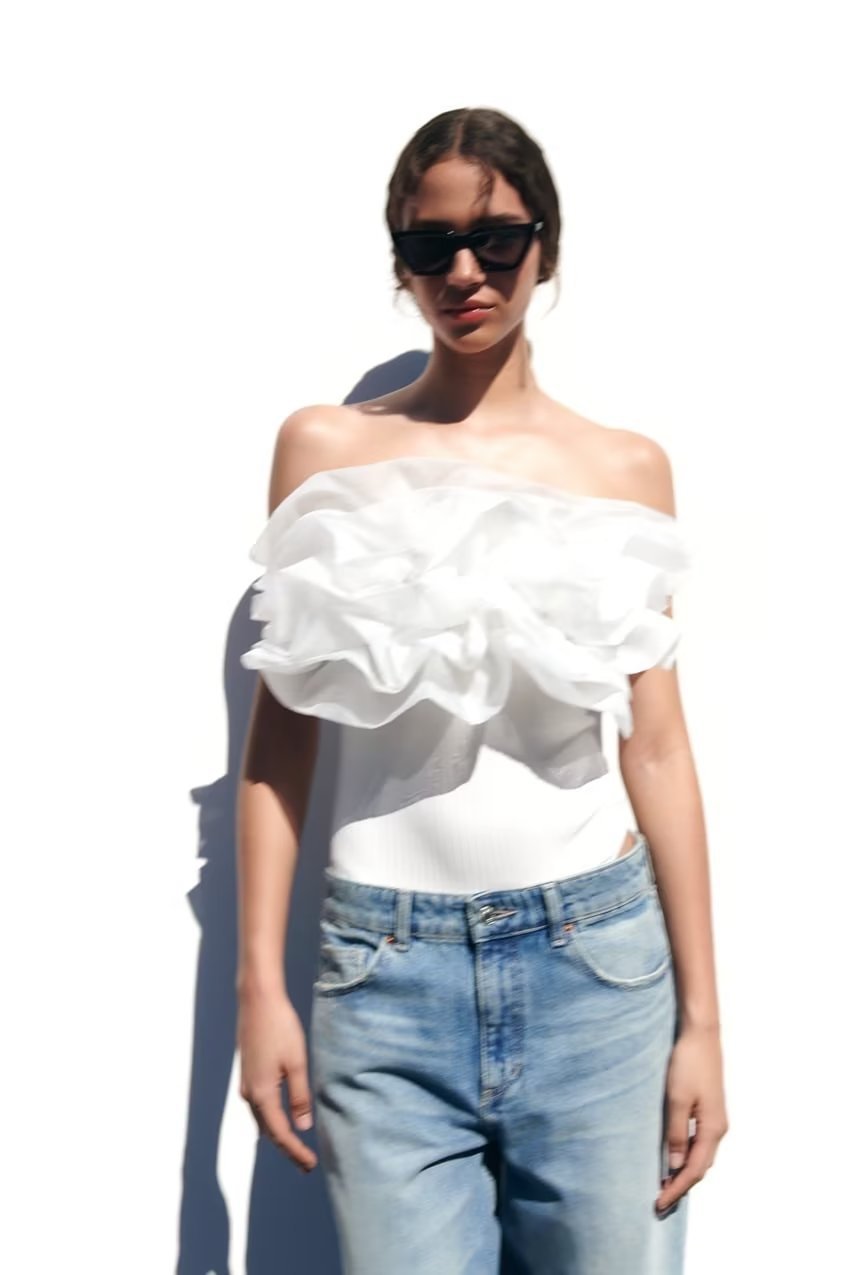 ZA cross-border foreign trade wholesale European and American women's summer sexy transparent hard yarn laminated decorative rib triangle jumpsuit - Image 3