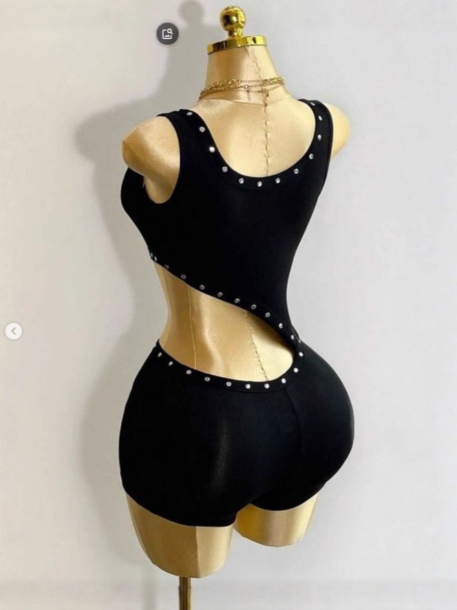1429 Fashion Tie-Up Sexy Crop Top Asymmetrical Tank Romper - Image 2