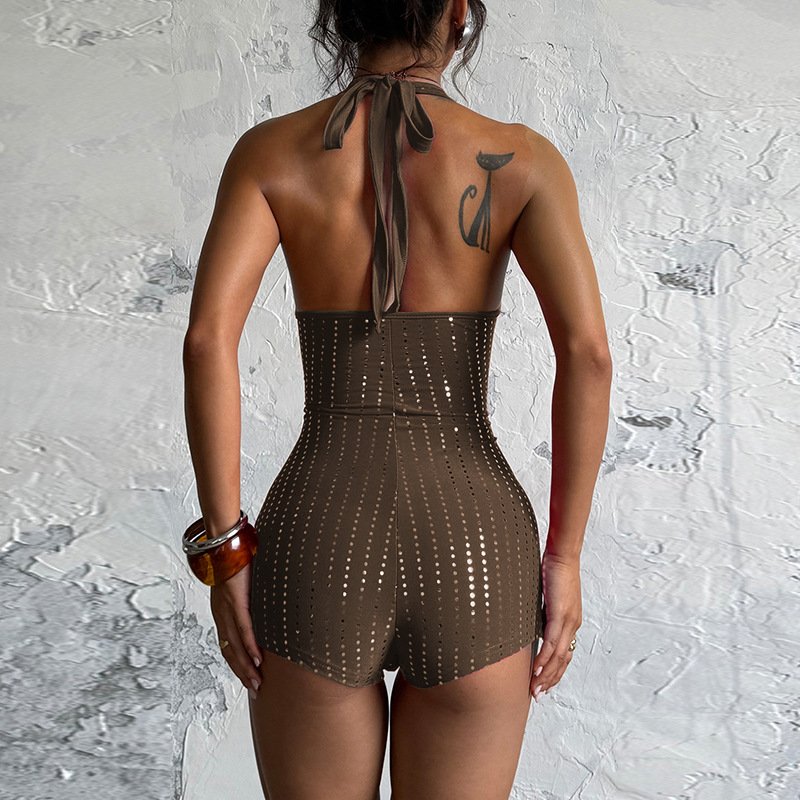 Jy24589 Cross-Border New Sexy Hot Girl Jumpsuit Slim Fit Rhinestone Deep V-Neck Backless Sleeveless Bodysuit - Image 8
