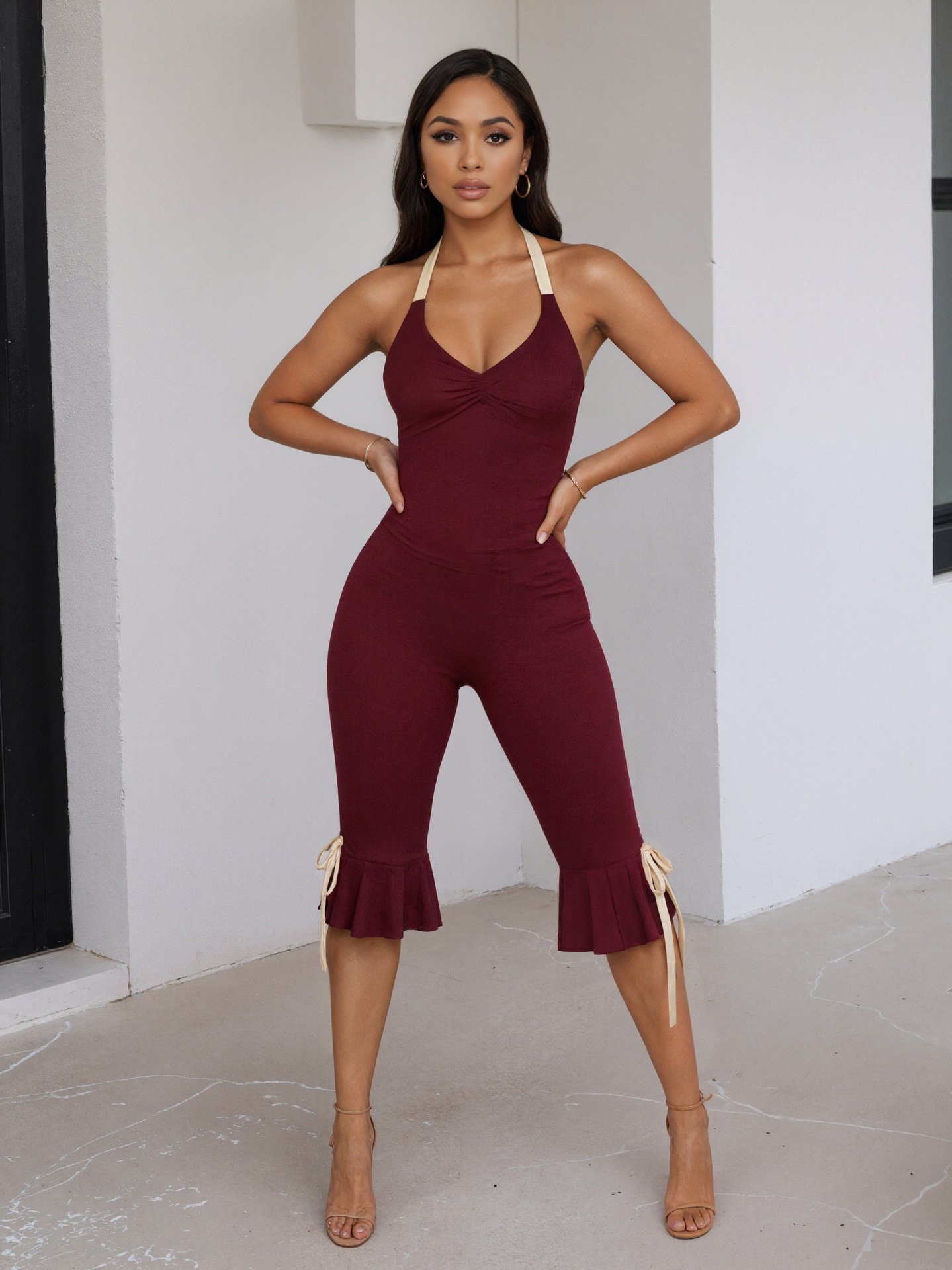 C26Jp028 European and American 2026 Spring and Autumn New Style Halter Neck Fashion Solid Color Sexy Slim Fit Jumpsuit - Image 8