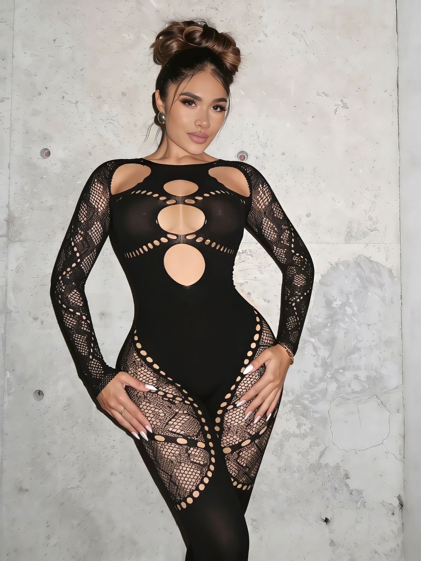 Vacation Style Sexy Hollow-Out High-Waisted Slim-Fit Thickened Jumpsuit for Women, High-End Outerwear Jumpsuit