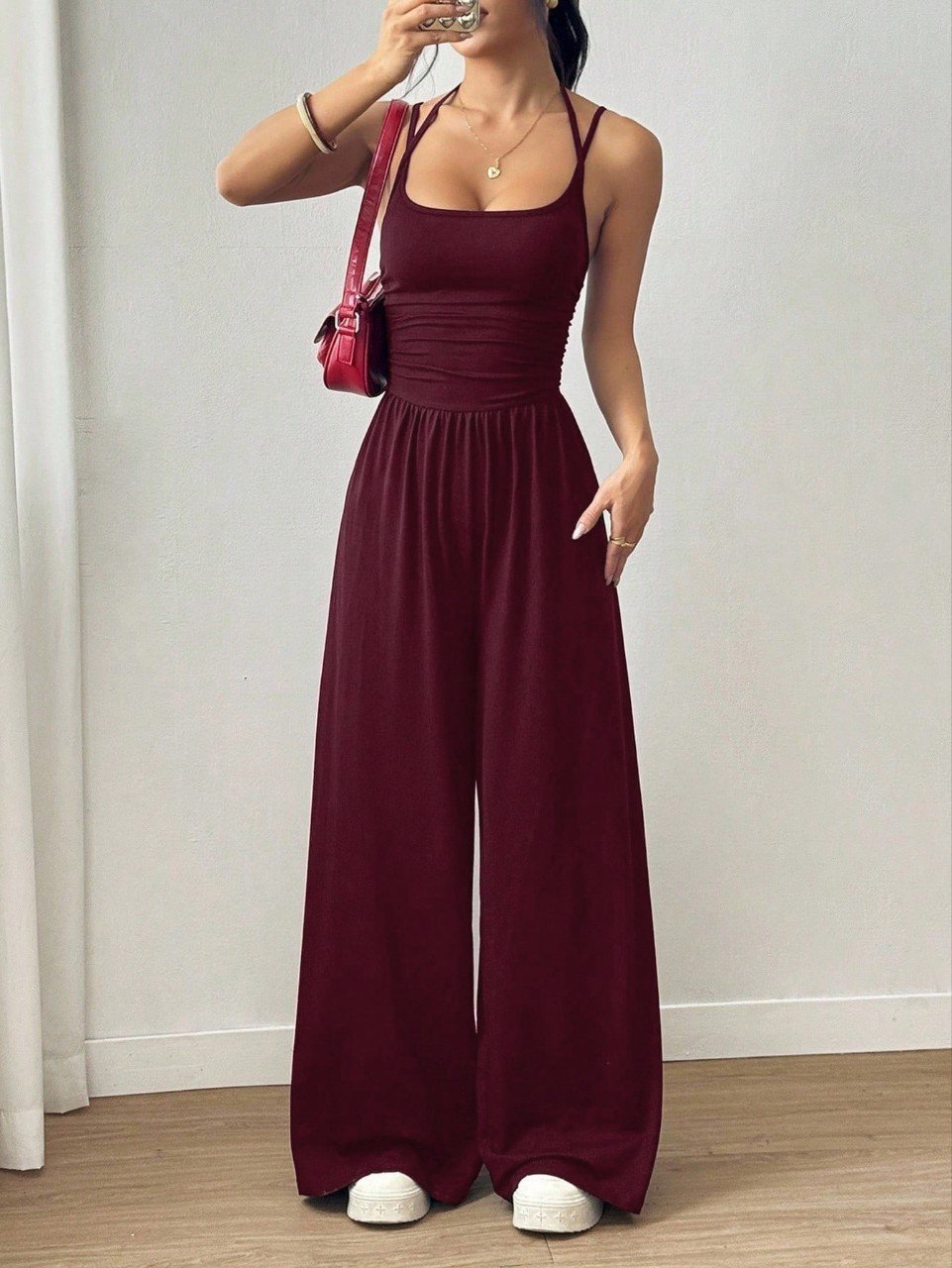 Cross-Border Women's Fashion Double-Strap Solid Color Slimming Flared Jumpsuit for Travel and Vacation, Backless Waist-Cinching Yoga Pants 912 - Image 4