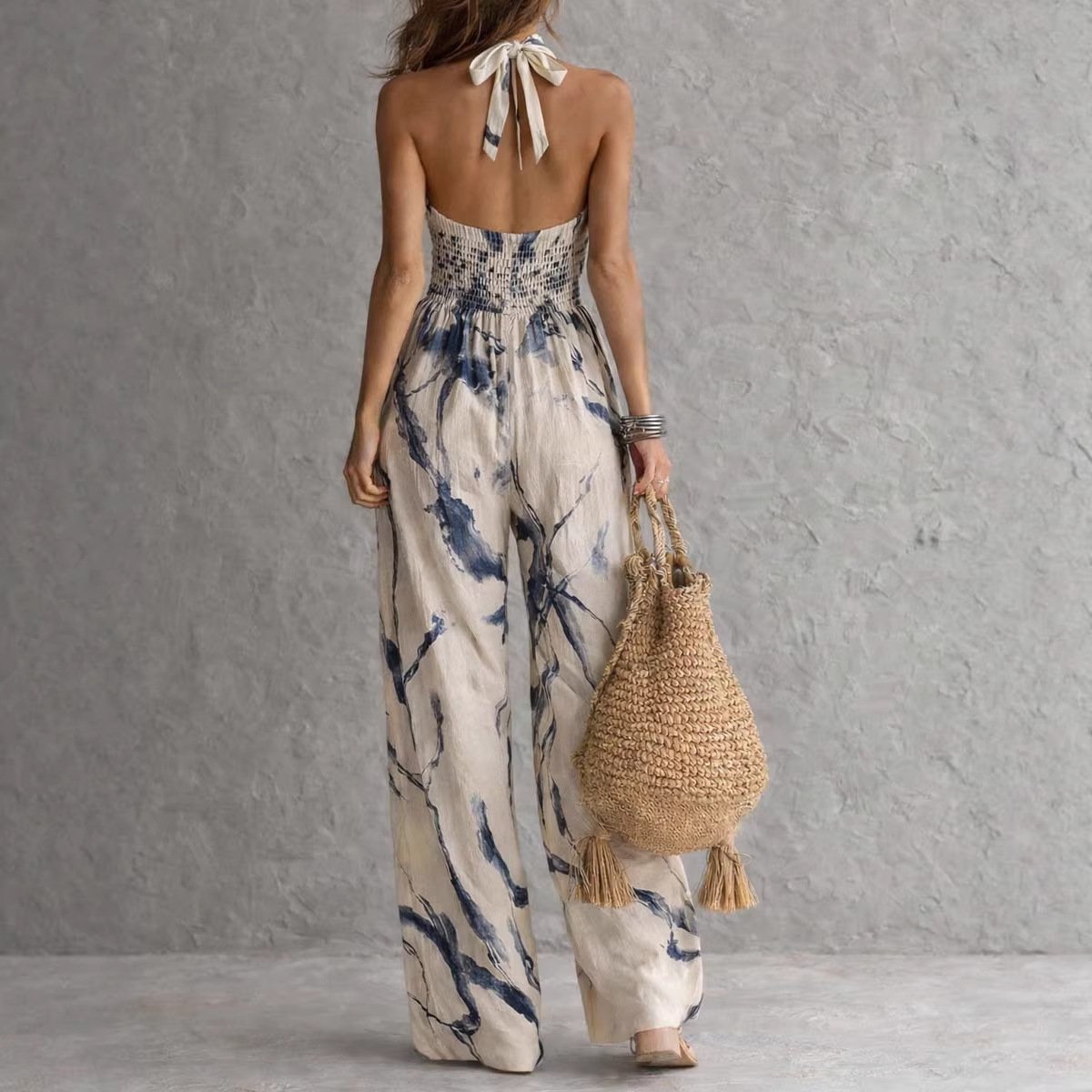 2026 European and American Women's Fashion Amazon Independent Site Spring and Summer Halter Neck Digital Print Backless Sleeveless Jumpsuit - Image 6
