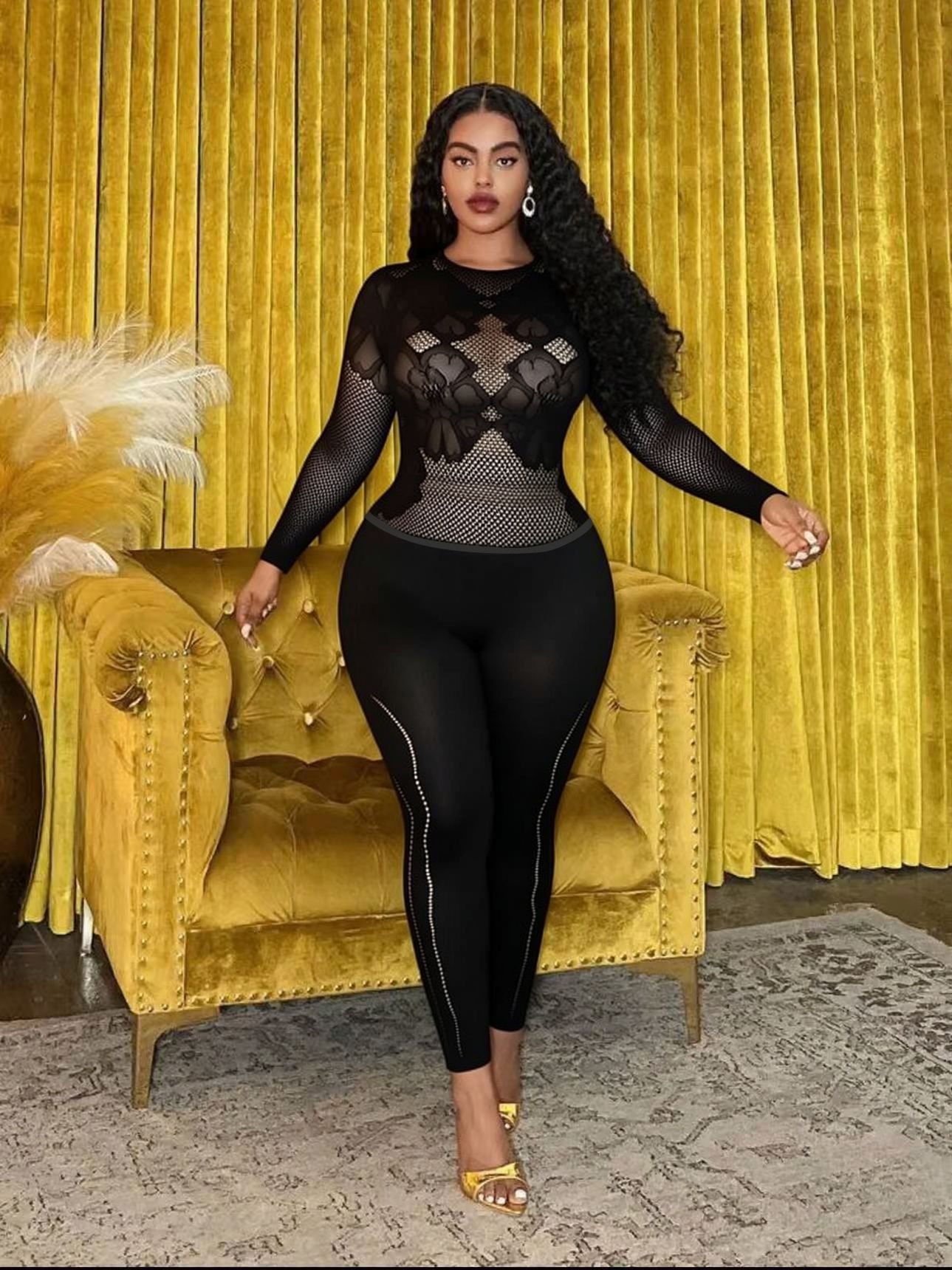 European and American Cross-Border 2026 New Women's Mid-Length Sleeve Hollow-Out See-Through Slim-Fit Sexy One-Piece Knitted Set in Stock