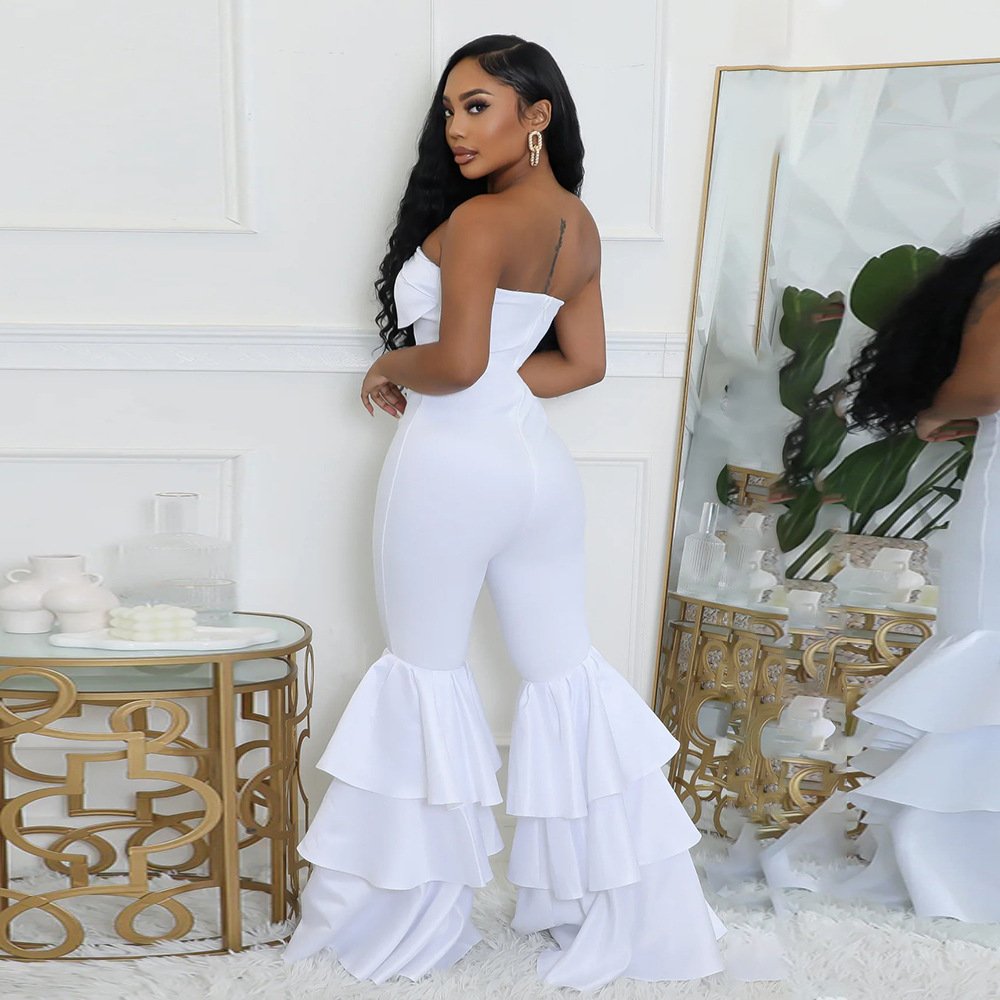 New Fashion Sexy Strapless Solid Color Pleated Lace Jumpsuit Women - Image 5