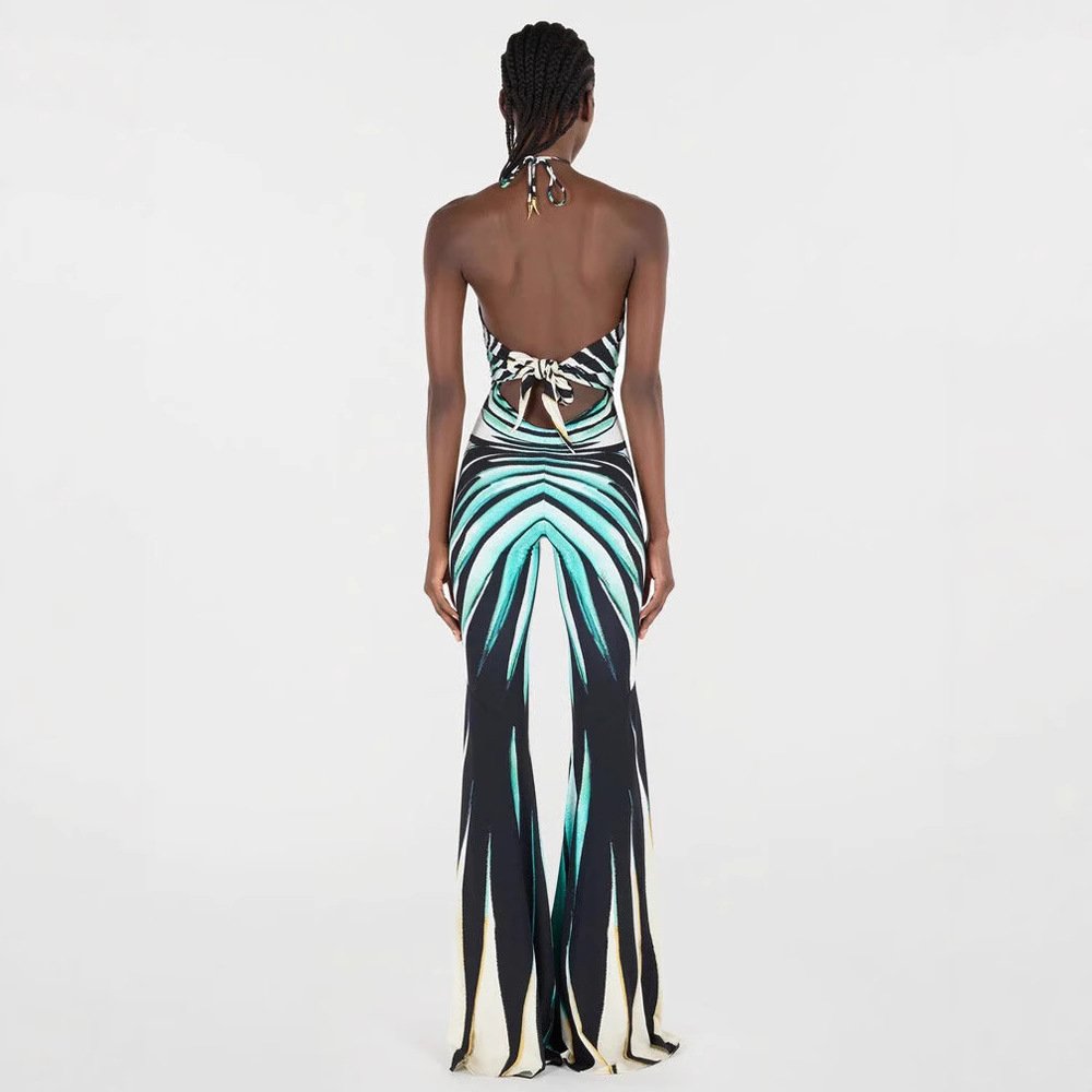 Amazon European and American Style Women's Fashion Elegant Halter Neck Printed Sexy Backless Strap Hot Girl One-Piece Flared Pants - Image 4