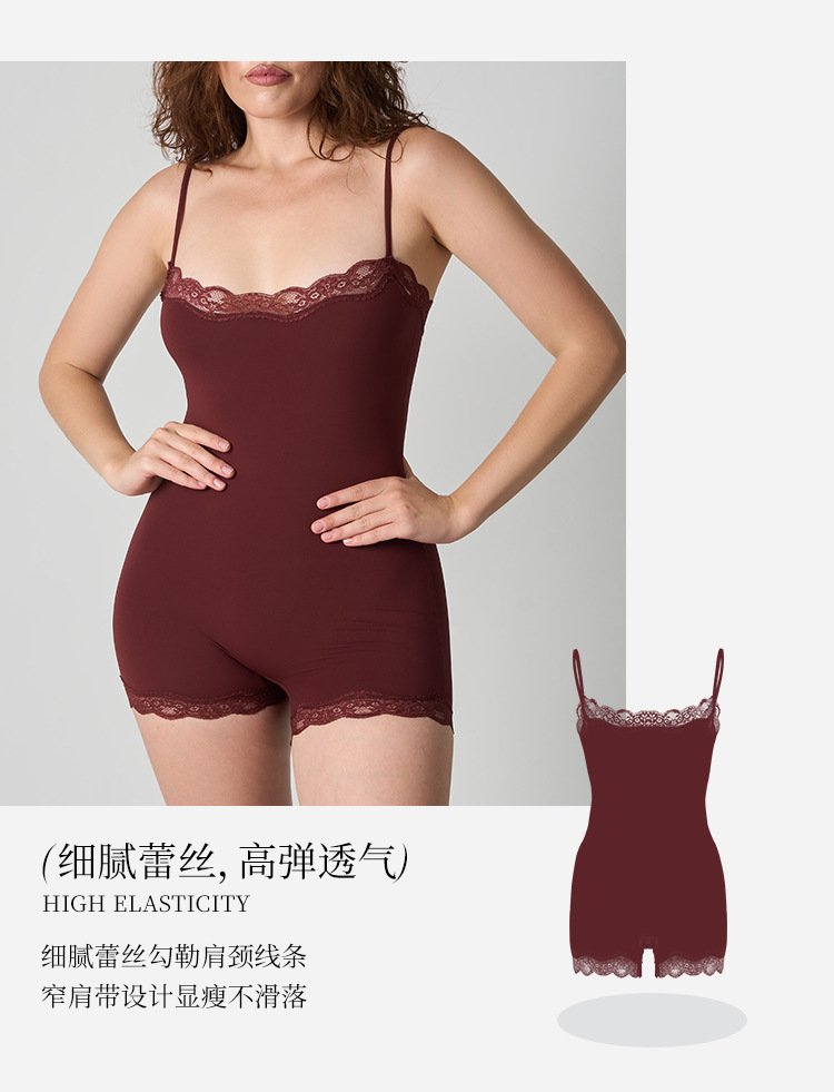 SCOOP ONESIE Lace Sling Conjoined Flat Corner Crotch Naked Skin-Friendly Abdominal Hip-Lifting High-Elastic Yoga Suit - Image 3
