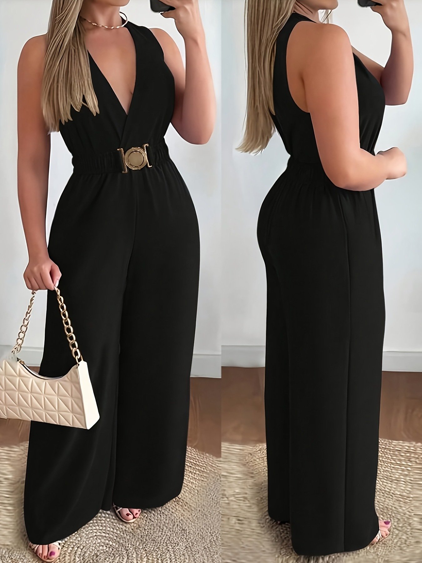 2026 Cross-Border Spring and Summer Hot-Selling Deep V-Neck Sleeveless Sexy Jumpsuit Amazon Foreign Trade Wide-Leg Slimming Fashion Style - Image 3