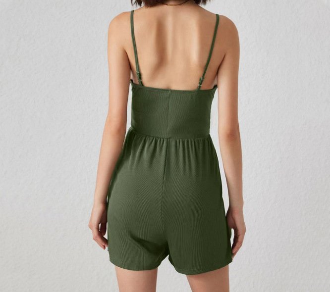 2026 European and American Foreign Trade Summer Pants Pocket Set, Solid Color Stylish Commuter Suspender Shorts, Fashionable Casual Jumpsuit - Image 5