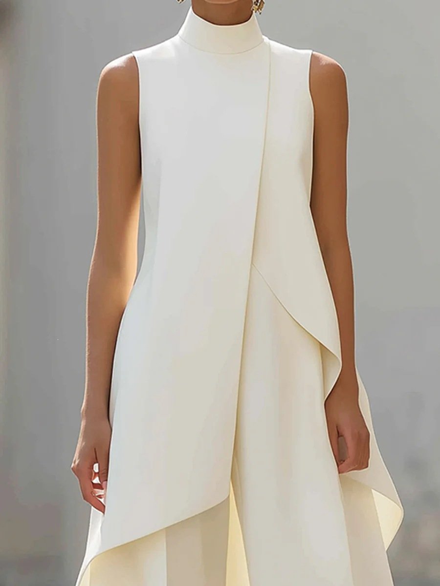 2026 European and American Fashion New Style, Slim-Fit Irregular Design for Work, Elegant High-Neck Sleeveless Faux Two-Piece Jumpsuit - Image 7