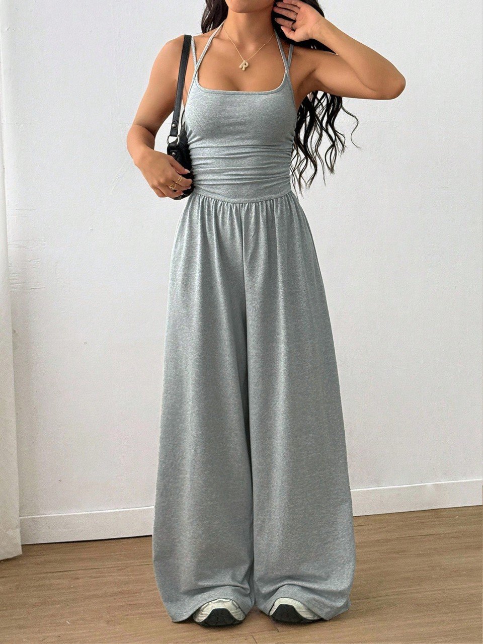 Cross-Border Women's Fashion Double-Strap Solid Color Slimming Flared Jumpsuit for Travel and Vacation, Backless Waist-Cinching Yoga Pants 912 - Image 2