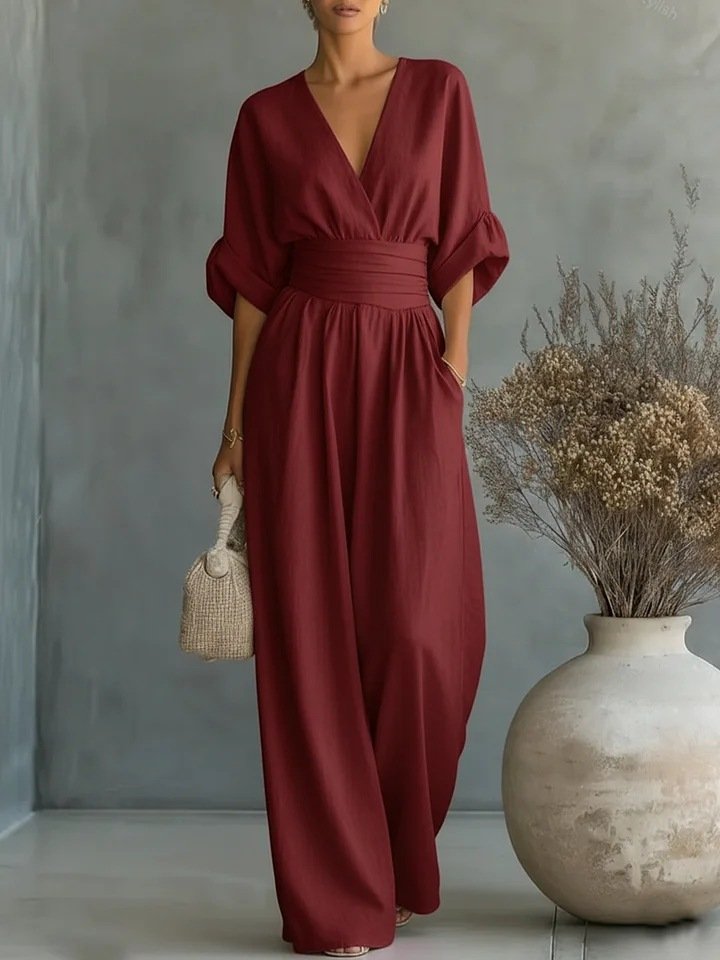 In-Stock 2026 European and American Cross-Border Spring/Summer New Amazon Elegant Waist-Cinching V-Neck Stylish Women's Jumpsuit - Image 9