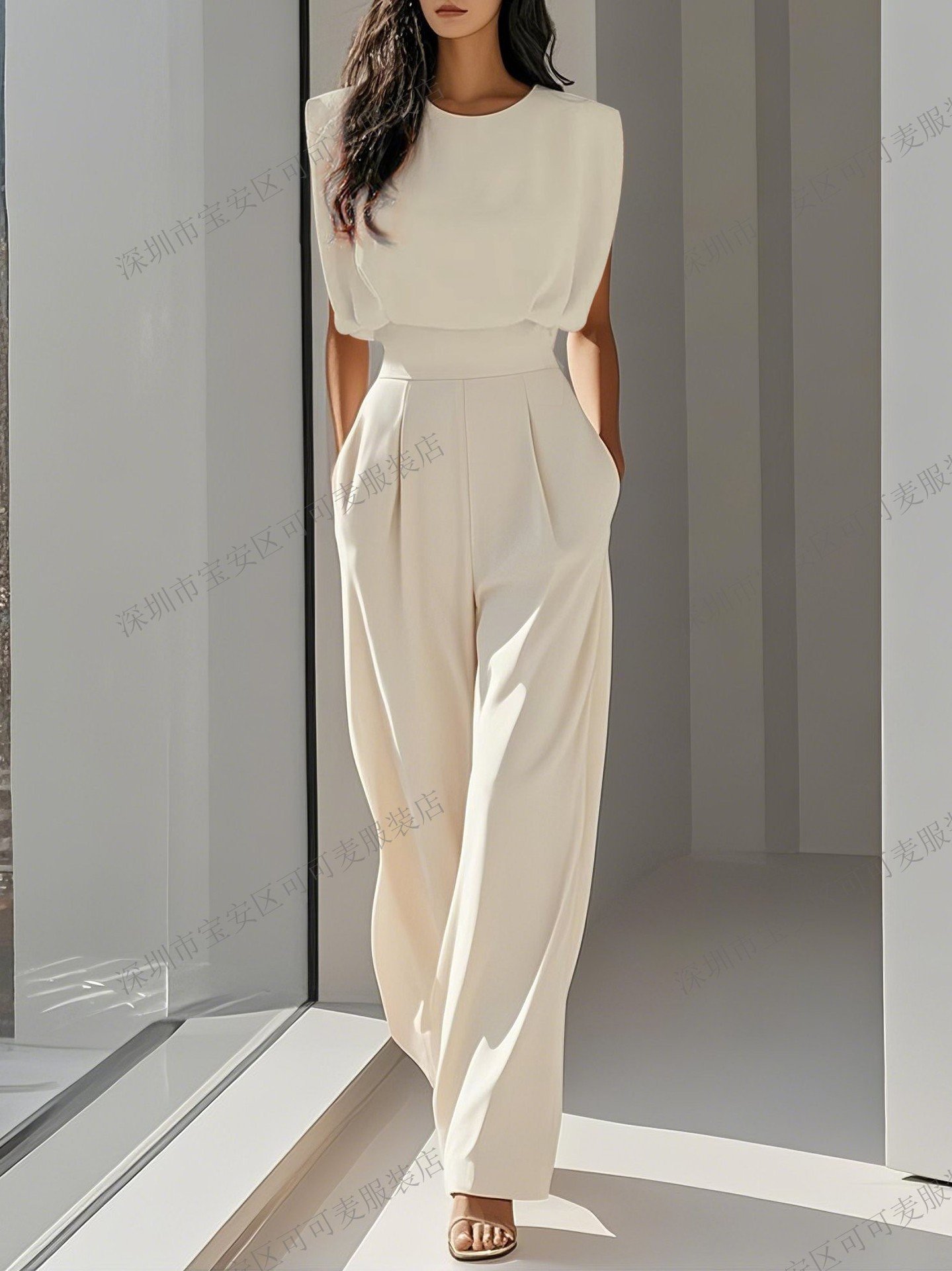 Cross-Border Foreign Trade European and American Stylish New Women's Fashion Elegant Summer Solid Color Waist-Slimming Jumpsuit - Image 6