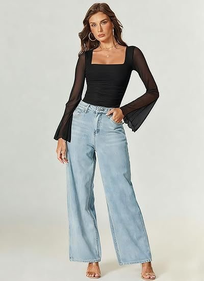 Cross-Border Amazon New Summer Style Sexy Mesh Patchwork Square-Neck Bodysuit European and American Tight-Fitting Inner Bodysuit for Women - Image 9