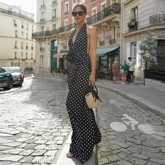 European and American Cross-Border New Summer Sexy Polka Dot Black and White Sleeveless Slim-Fit Jumpsuit - Image 2