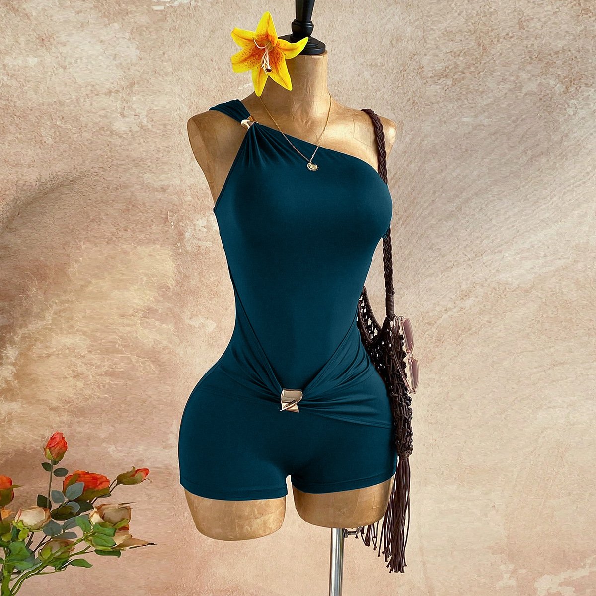 Zy6376 Cross-Border Independent Site Sexy Hot Girl Style Jumpsuit One-Shoulder Slim Fit Waist-Cinching Suitable for Party Jumpsuit - Image 2