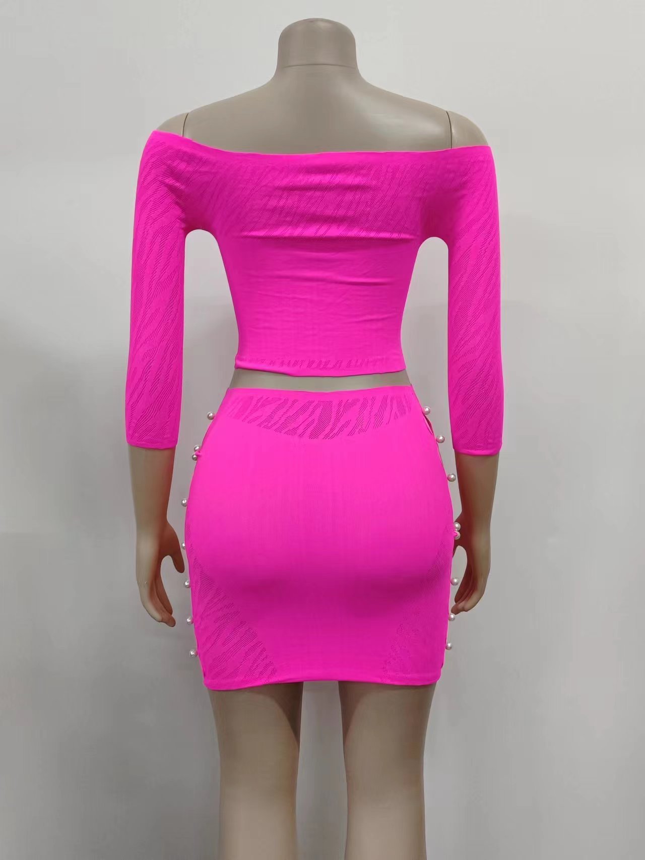 European and American nightclub style sexy nail pearl tight long sleeve jumpsuit hip skirt split two-piece set - Image 5