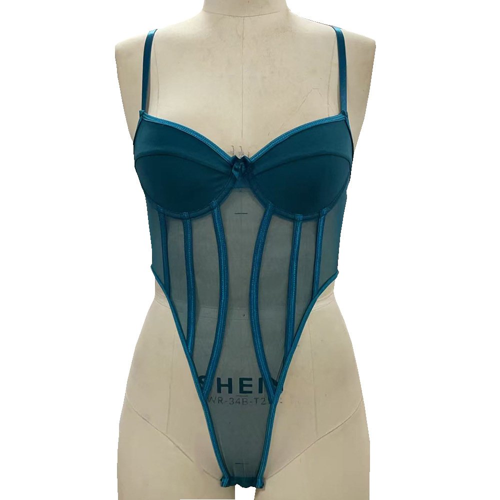 Russian European and American Style Sexy Slimming Mesh Patchwork High-Waisted Hollow-Out Strapless One-Piece Steel Ring Women's Clothing - Image 6