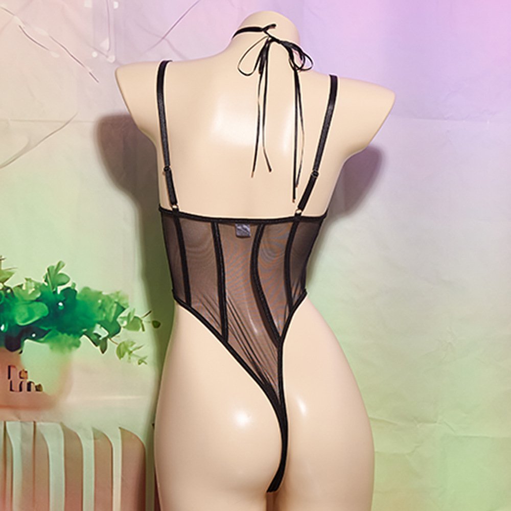 Russian European and American Style Sexy Slimming Mesh Patchwork High-Waisted Hollow-Out Strapless One-Piece Steel Ring Women's Clothing - Image 4