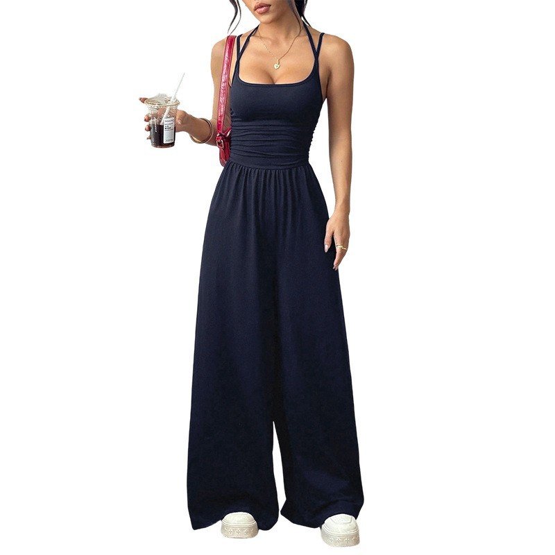 Cross-Border Women's Fashion Double-Strap Solid Color Slimming Flared Jumpsuit for Travel and Vacation, Backless Waist-Cinching Yoga Pants 912 - Image 5