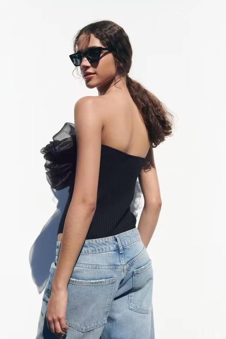 ZA cross-border foreign trade wholesale European and American women's summer sexy transparent hard yarn laminated decorative rib triangle jumpsuit - Image 5