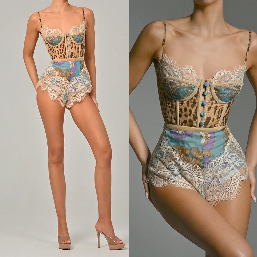 Cross-Border 2026 European and American Spring/Summer New Style Sexy Lace Jumpsuit Ins Vacation Slim-Fit Printed Jumpsuit