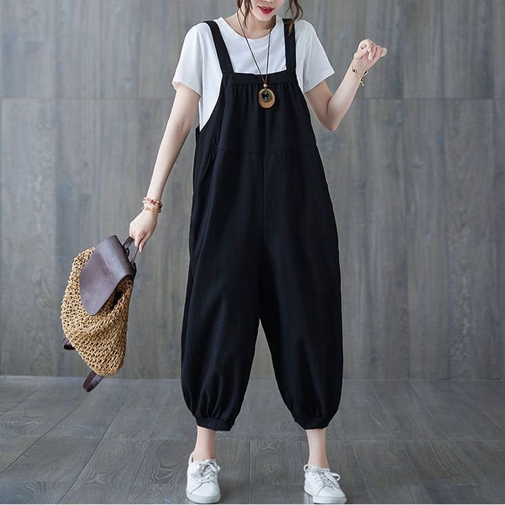 Jumpsuit Plus Size Women's Loose Age-Reducing Casual Overalls Summer New Style Artistic Color Matching Harem Jumpsuit - Image 7