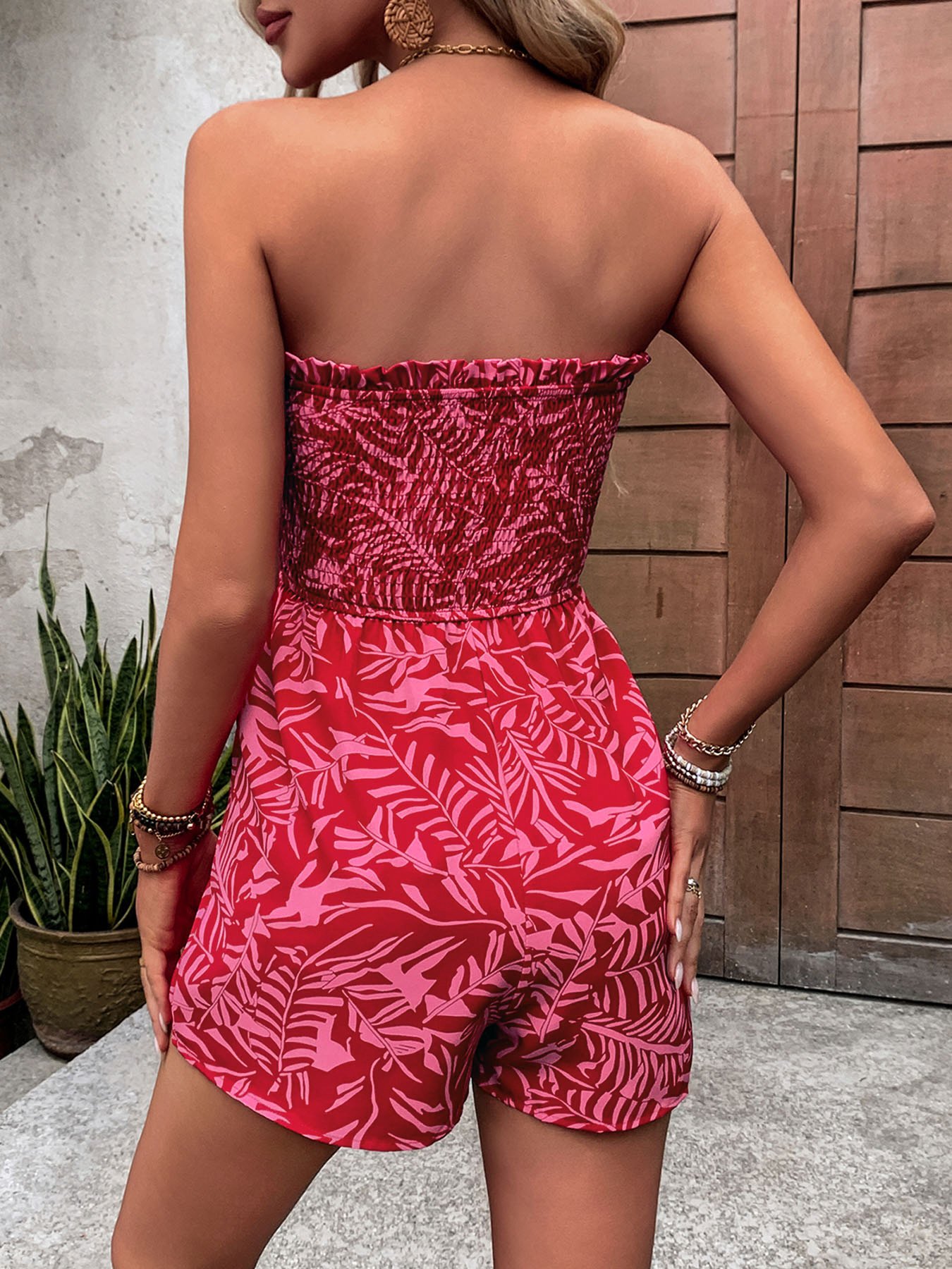 Cross-Border European and American Summer Hot Sale Vacation Casual One-Piece Shorts One-Shoulder Elastic Waist Printed Tube Top Jumpsuit - Image 3