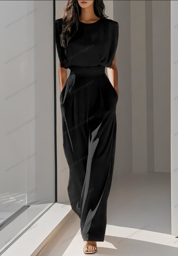 Cross-Border Foreign Trade European and American Stylish New Women's Fashion Elegant Summer Solid Color Waist-Slimming Jumpsuit - Image 4